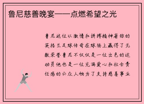 鲁尼慈善晚宴——点燃希望之光